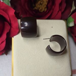 Bakelite Rootbeer Brown Hoop Pierced Earrings